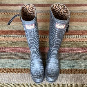 Hunter x Jimmy Choo Silver Crocodile Rain Boots w Leopard Inside Size 9
